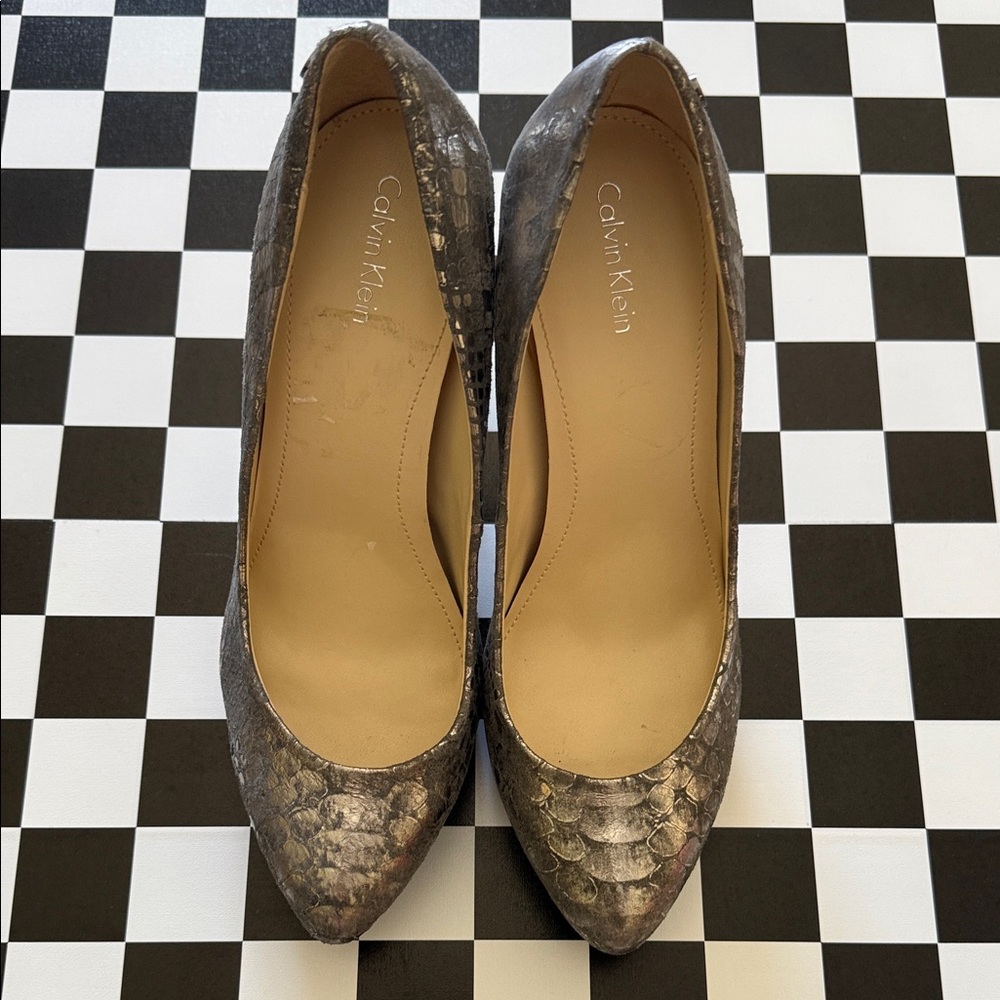 Calvin Klein “Emmy” Snakeskin Heels - Black and Gray